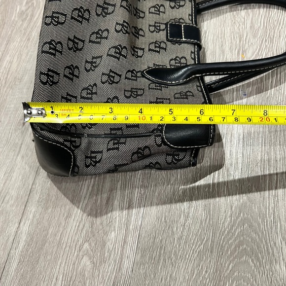 VTG Dooney Bourke Signature Monogram Tote Bag Black Gray Leather Trim 90s Y2K - Picture 5 of 11